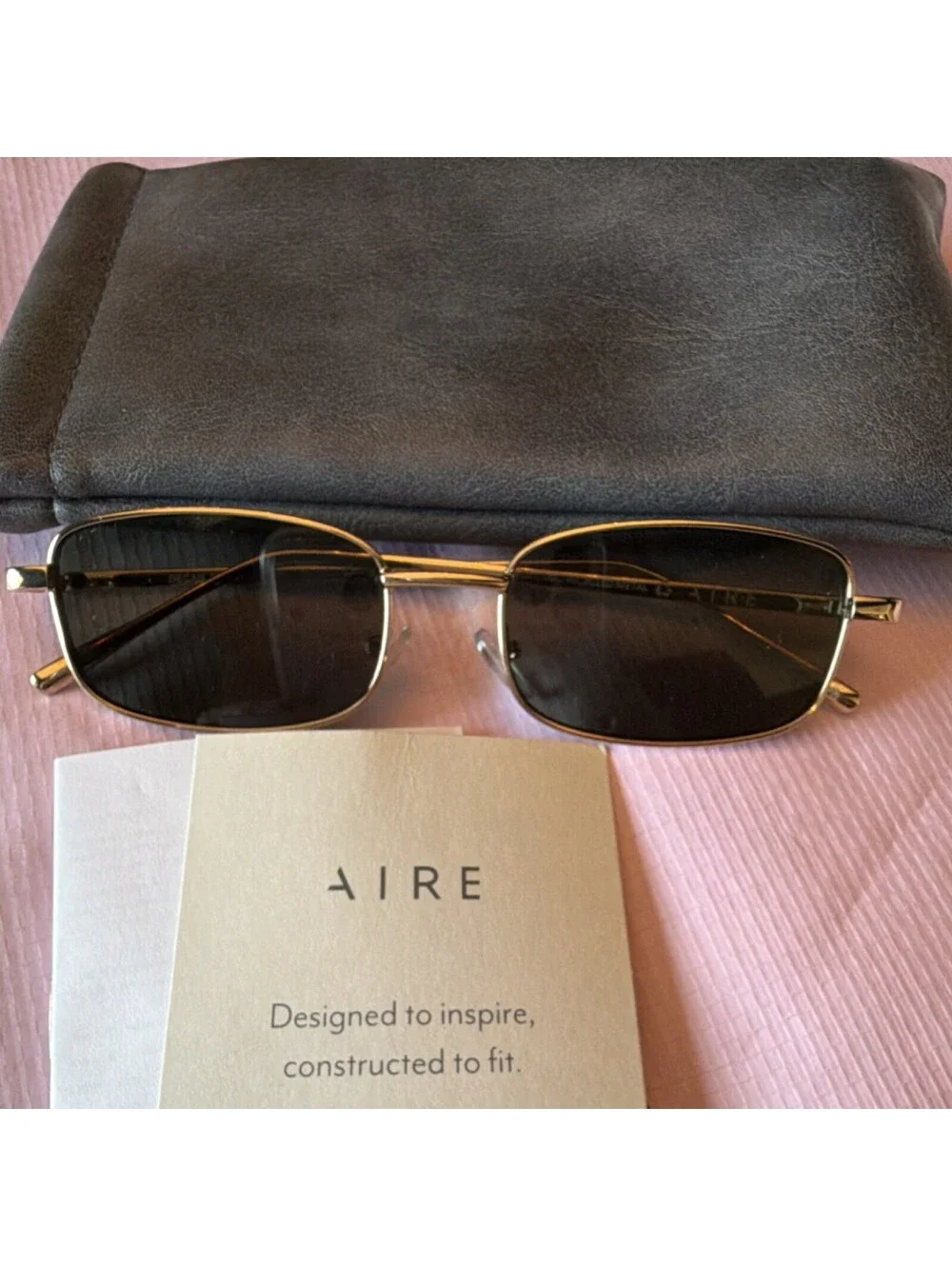 AIRE Square Decan Gold Metal Sunglasses Brown Lenses Designer UNISEX